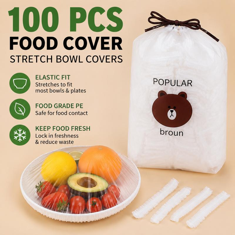 Stretch Food Covers, 100 Pieces