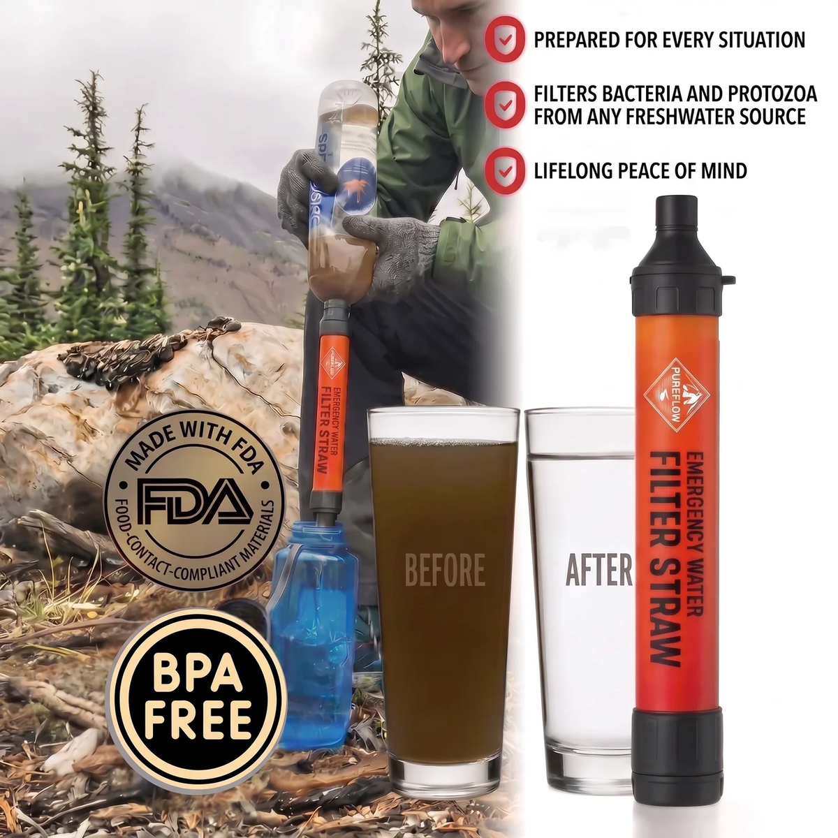 Emergency Water Filter Straw